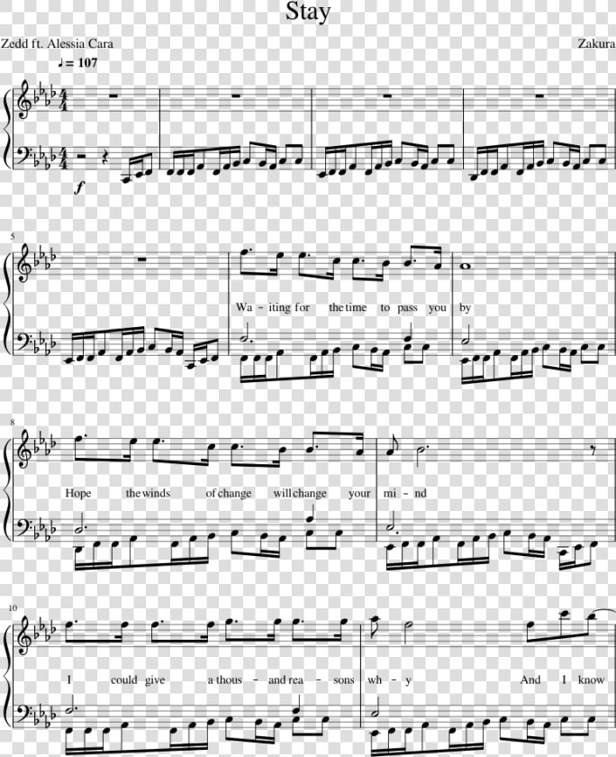 Alessia Cara   Stay   Sheet Music   Musescore   Stay   Chasing Cars Piano Sheet Music  HD Png DownloadTransparent PNG