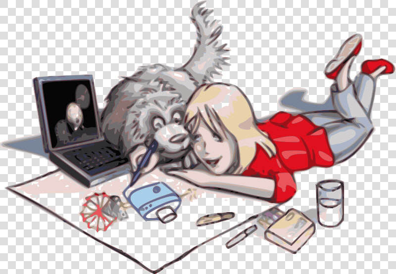 Girl Drawing With A Dog   Girl Drawing A Dog  HD Png DownloadTransparent PNG