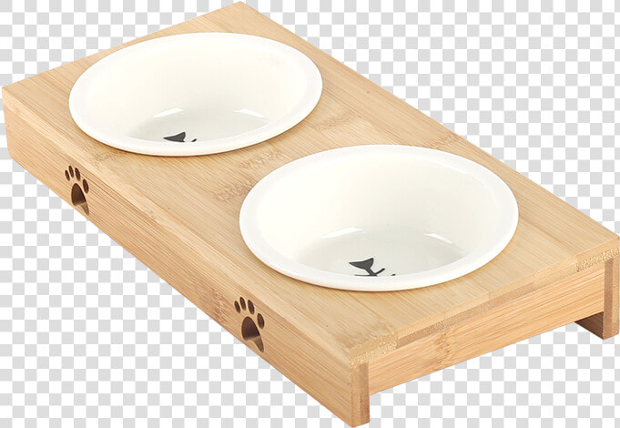 Ceramic Cat Bowl Bamboo Frame Dog Bowl Double Bowl   Bathroom Sink  HD Png DownloadTransparent PNG