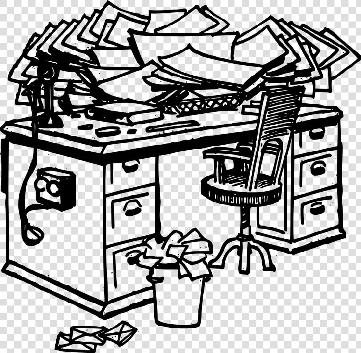 Black And White Clipart Man At Messy Desk   Messy Desk Clipart Black And White  HD Png DownloadTransparent PNG