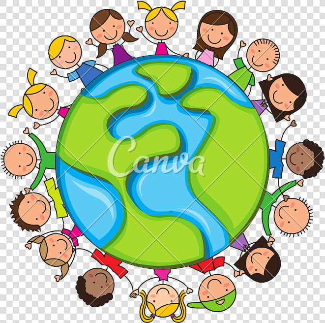 Cartoon Kids Icon   World Surrounded By People  HD Png DownloadTransparent PNG