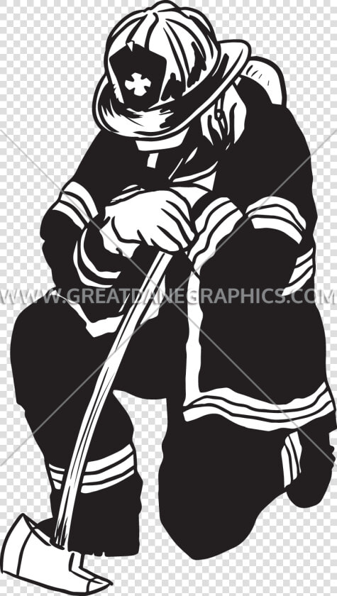 Firefighter Drawing Black And White Clip Art   Firefighter Kneeling  HD Png DownloadTransparent PNG