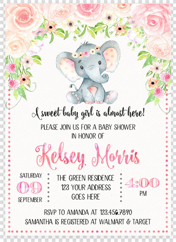 Elephant Baby Shower Png   Floral Elephant Baby Shower Invitations  Transparent PngTransparent PNG