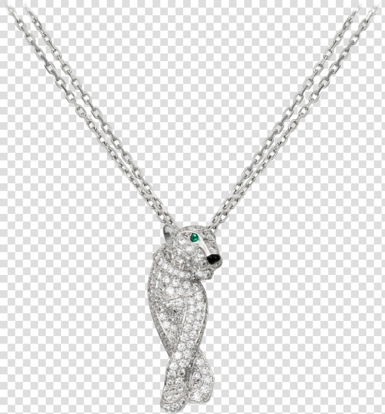 Panthère De Cartier Necklacewhite Gold  Diamonds  Emeralds    Panthere De Cartier Pendant  HD Png DownloadTransparent PNG