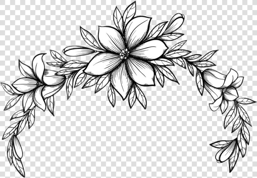  blackandwhite  lineart  outline  flowers  floral  flowercrown   Drawing Of Leaves And Flowers  HD Png DownloadTransparent PNG