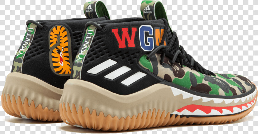 Adidas Dame4 Bape Green Shark Abc Camo  HD Png DownloadTransparent PNG