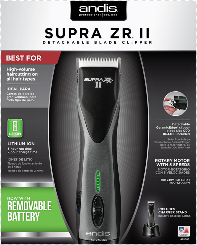 Supra Zr Ii Cordless Detachable Blade Clipper With   Andis Supra Zr Ii  HD Png DownloadTransparent PNG