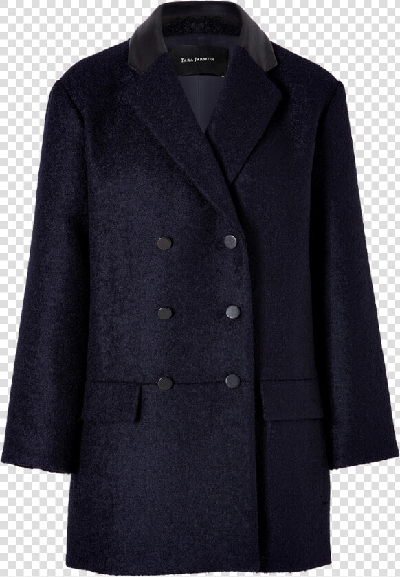 Tara Jarmon Navy Blue Wool Blend Pea Coat   Overcoat  HD Png DownloadTransparent PNG