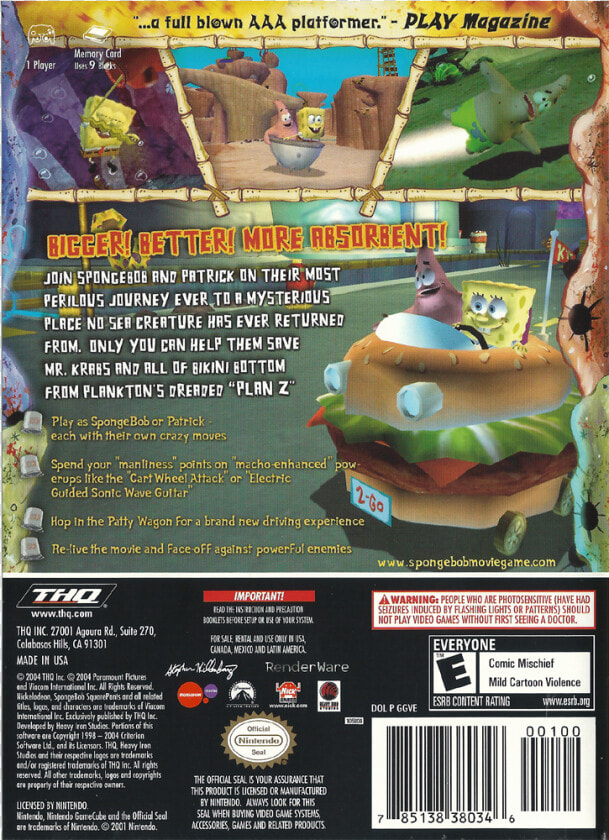 Spongebob Squarepants Movie Gamecube Cover  HD Png DownloadTransparent PNG