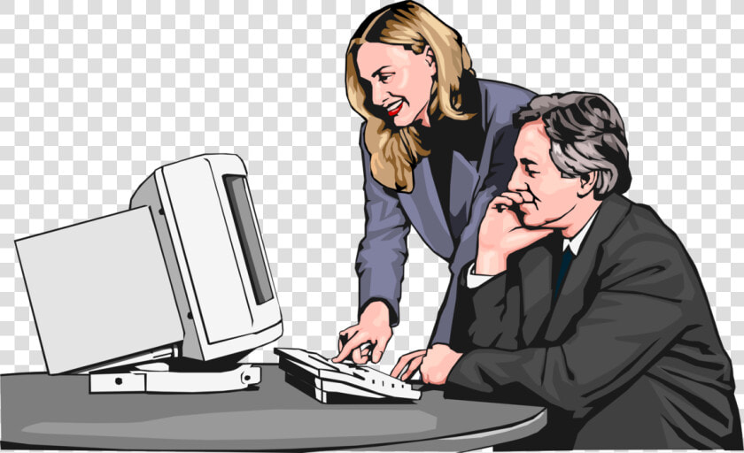 Vector Illustration Of Businessman And Woman At Computer   Illustration  HD Png DownloadTransparent PNG