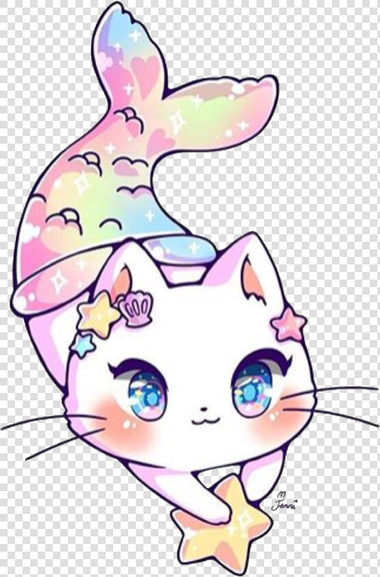  kawaii  adorable  jenniillustrations  cat  mermaid   Kawaii Mermaid Cat  HD Png DownloadTransparent PNG