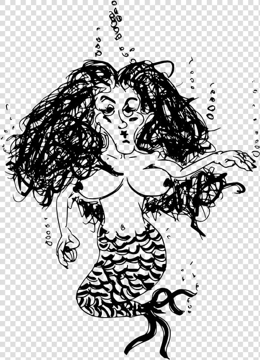 Doodle Wicked Mermaid Black White Line Art 555px   Illustration  HD Png DownloadTransparent PNG