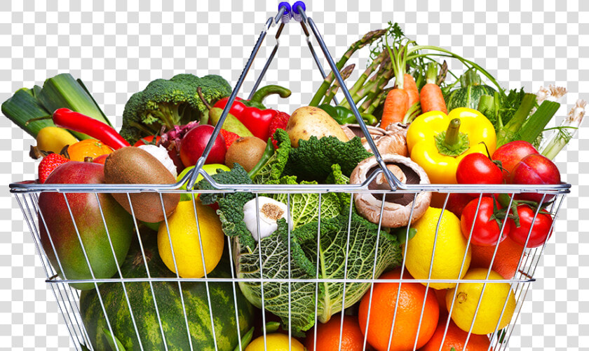 Photo Of Shopping Basket Full Of Fruits And Vegetables   Shopping Basket With Food  HD Png DownloadTransparent PNG