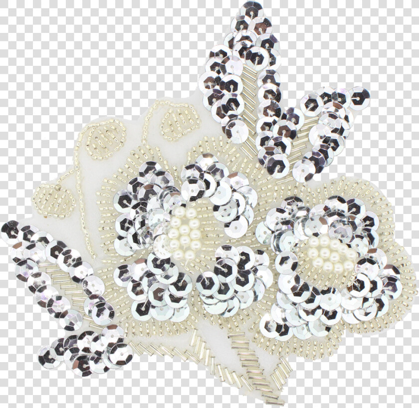 Flower Beaded sequin pearl Applique   Silver Sequin Flower Png  Transparent PngTransparent PNG