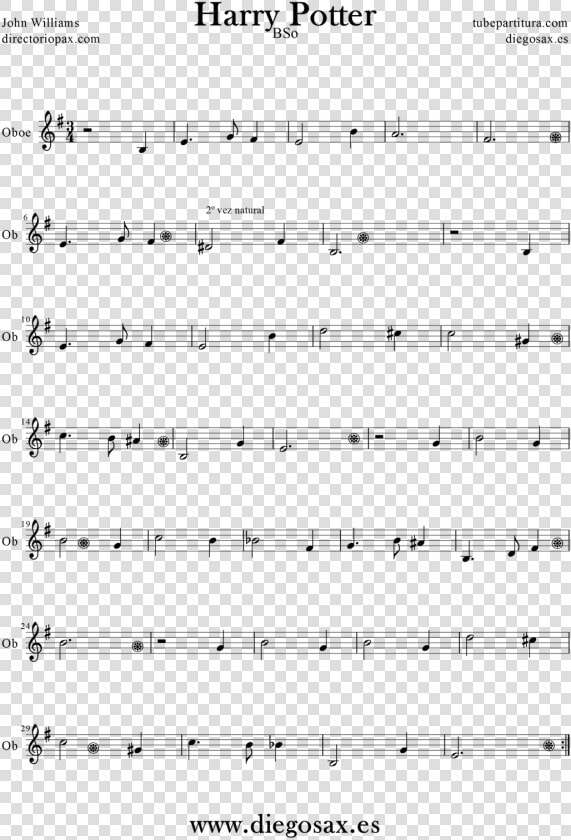 Partitura De Para Oboe Hedwig S Theme   Partitura Harry Potter Piano  HD Png DownloadTransparent PNG