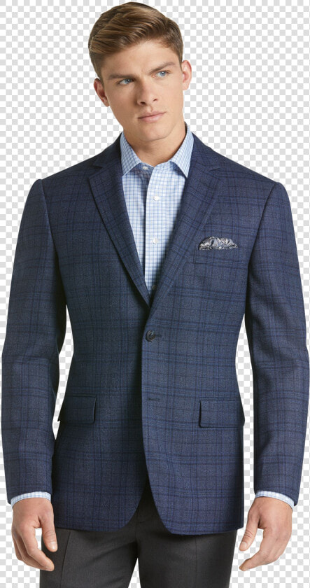 Blue Blazer For Men Png Free Pic   Jos A Bank Traveler Blue Plaid Suit  Transparent PngTransparent PNG