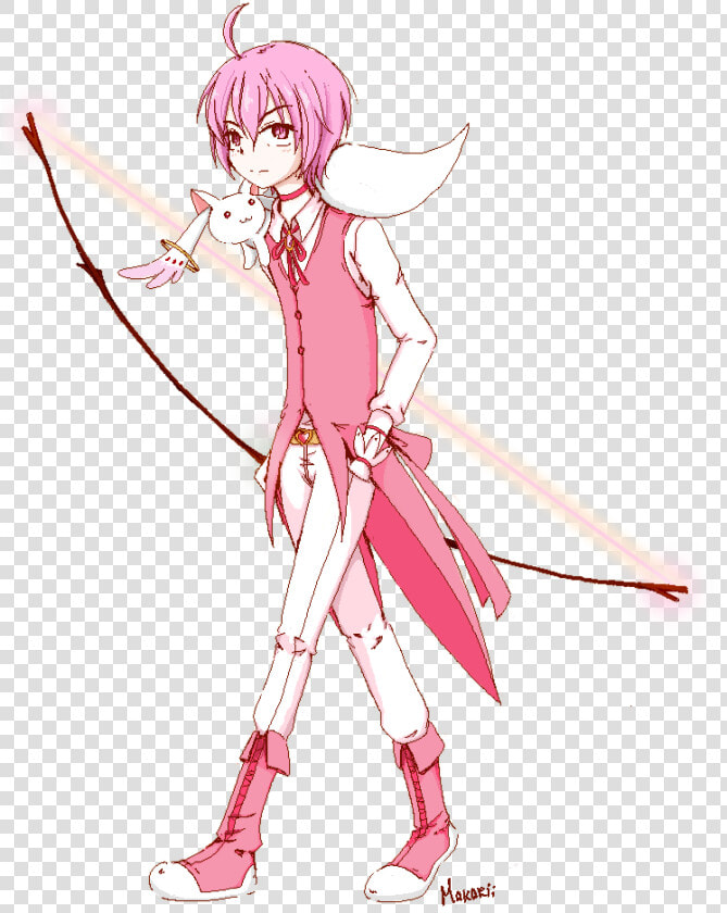 Kaname Madoka  Kaname Madou  And Kyubey Drawn By   Bnha Hero Costumes Oc Male  HD Png DownloadTransparent PNG