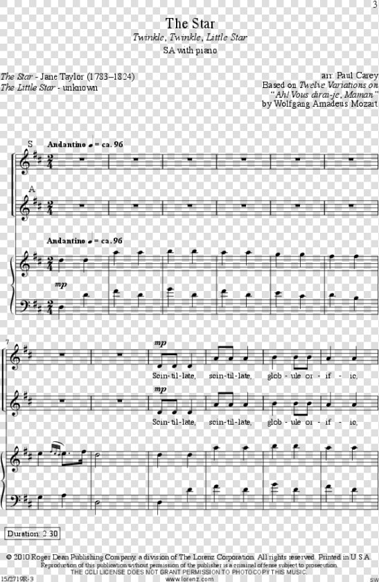 Mozart Twinkle Twinkle Little Star Sheet Music   Sheet Music  HD Png DownloadTransparent PNG