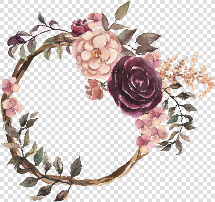 Fragante Corona Acuarela Pintada A Mano Material Transparente   Flower Wreath Watercolor Png  Png DownloadTransparent PNG