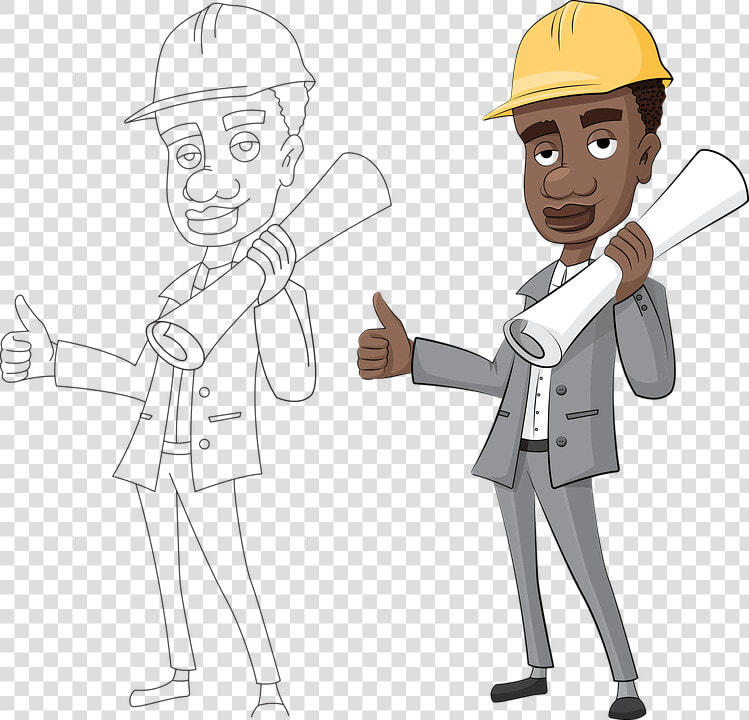 Cartoon construction Worker standing line Hat uniform gesture   Architect Person Easy Drawing  HD Png DownloadTransparent PNG