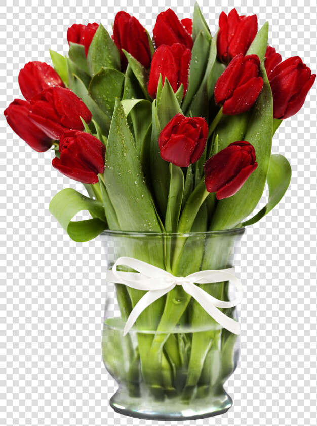 Transparent Vase With Red Tulips   Vase Of Flowers Png  Png DownloadTransparent PNG