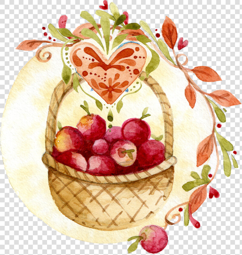 Floral  Apple  Basket  Thanksgiving  Tag  Fall   Fall Apple  HD Png DownloadTransparent PNG