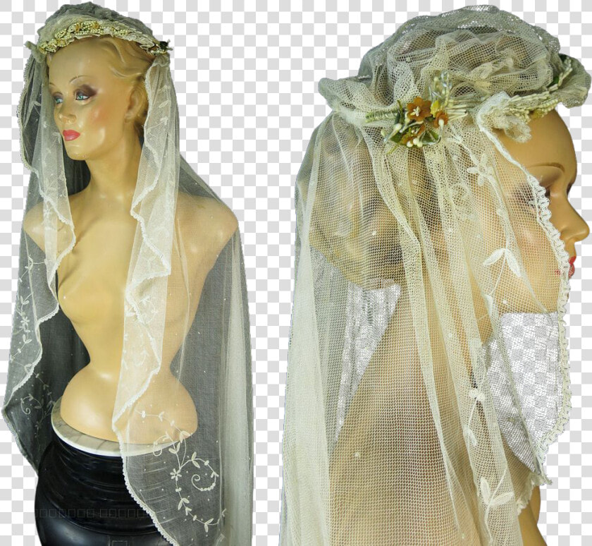 Lovely Vintage 1920 S Tambour Lace Wedding Veil With   Bridal Veil  HD Png DownloadTransparent PNG