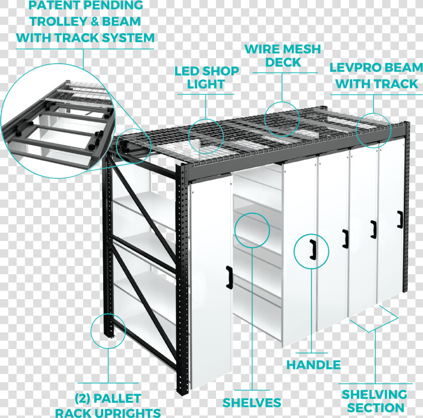 Suspended Shelving System   Pallet Rack Sliding Shelves  HD Png DownloadTransparent PNG