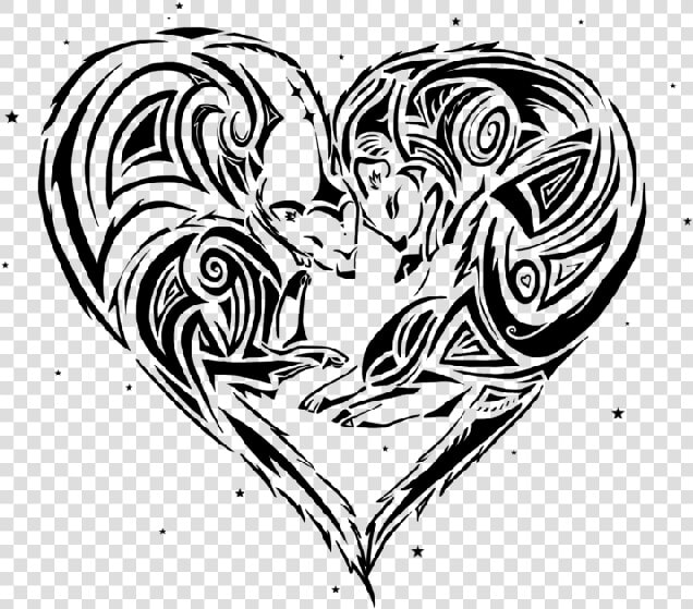 Tribal Rodent Couple Curled In Heart Tattoo Design   Valkyrie Wing Tattoo Back  HD Png DownloadTransparent PNG