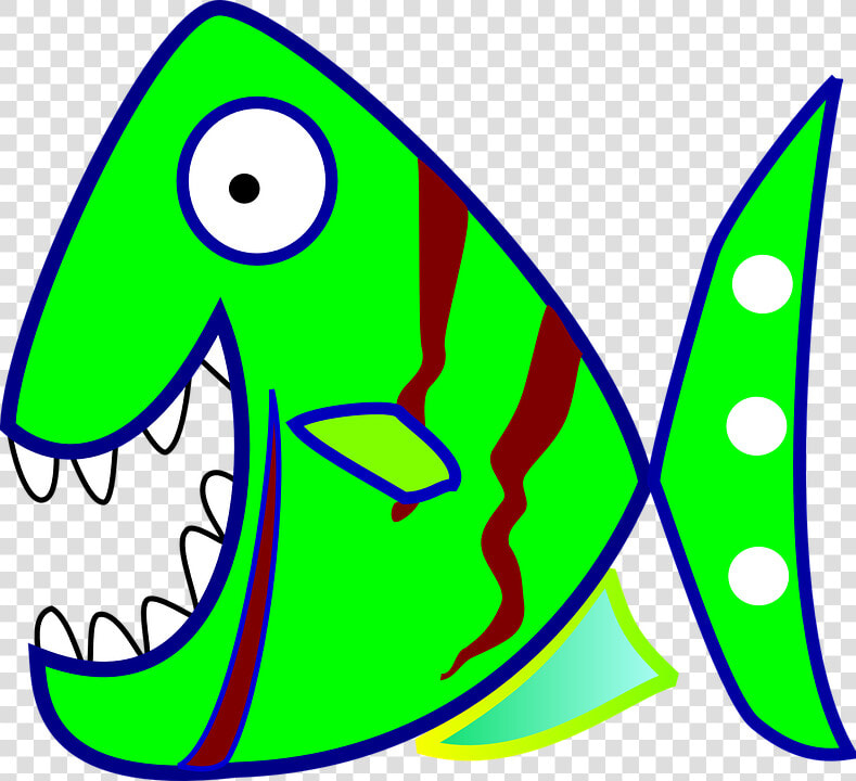 Piranha  Fish  Piraña  Green  Cartoon  Comic  Sea Life   Fish With Teeth Cartoon  HD Png DownloadTransparent PNG