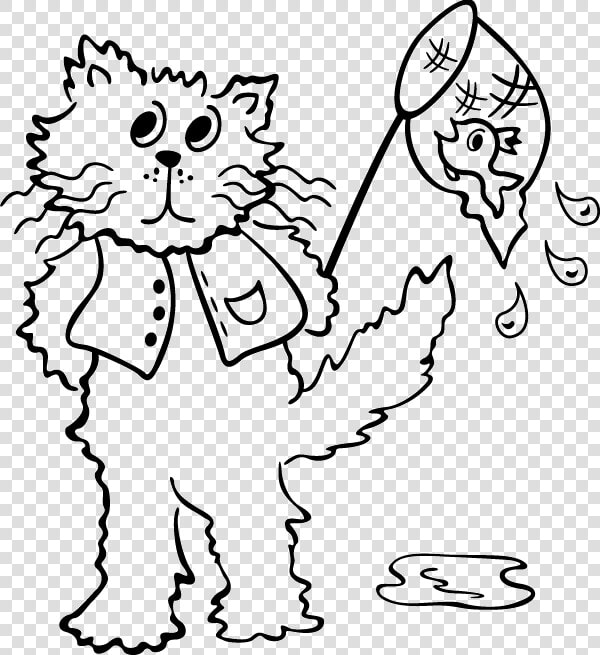 Cat With Fish Net Decal   Gato Pescando Desenho Para Colorir  HD Png DownloadTransparent PNG