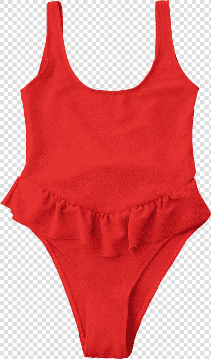 Ruffle High Cut One Piece Swimsuit Jacinth Onepieces   Maillot  HD Png DownloadTransparent PNG