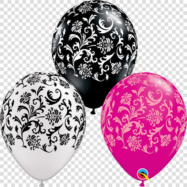 Party Supplies Balloons Pearl White Black Print Damask   Balon Batik  HD Png DownloadTransparent PNG