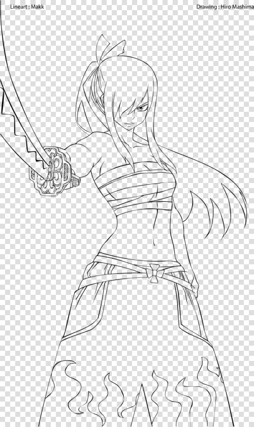 Erza Scarlet Coloring Pages   Fairy Tail Erza Outline  HD Png DownloadTransparent PNG