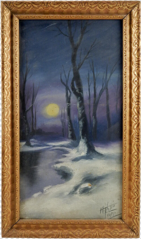 Vintage Moonlight In Winter Oil Painting   Winter Moon Oil Painting  HD Png DownloadTransparent PNG