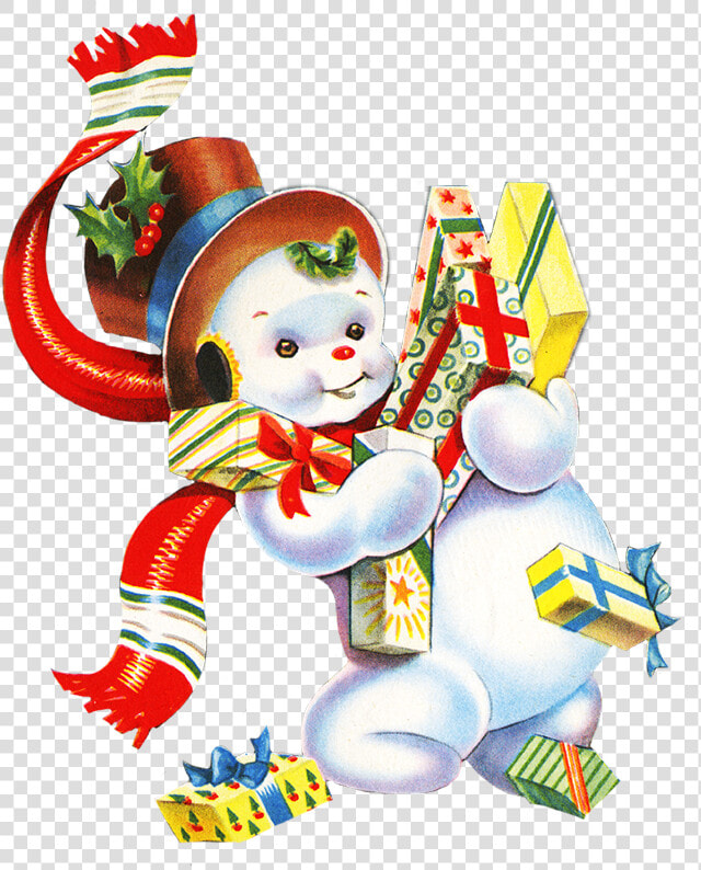 Snowman With Christmas Presents   Vintage Christmas Toys Clipart  HD Png DownloadTransparent PNG