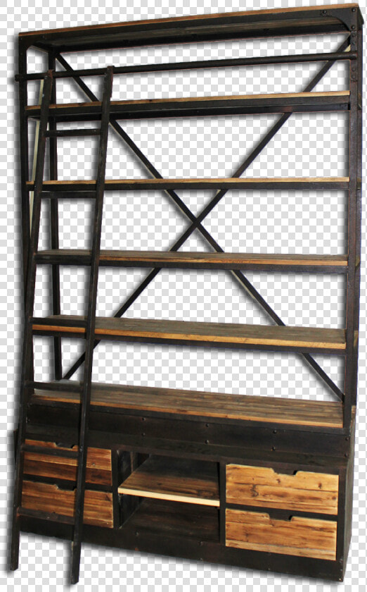 Industrial Bookshelf With Ladder  HD Png DownloadTransparent PNG