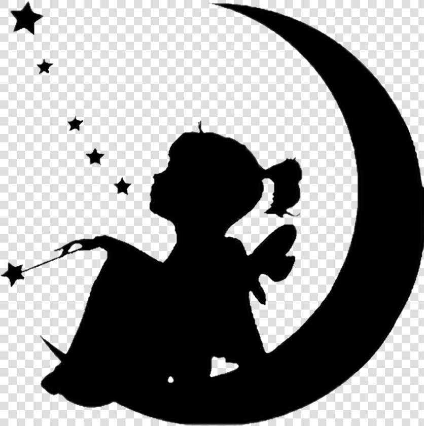  silhouette  moon  littlegirl  blackandwhite  sticker   Fairy On The Moon Silhouette  HD Png DownloadTransparent PNG