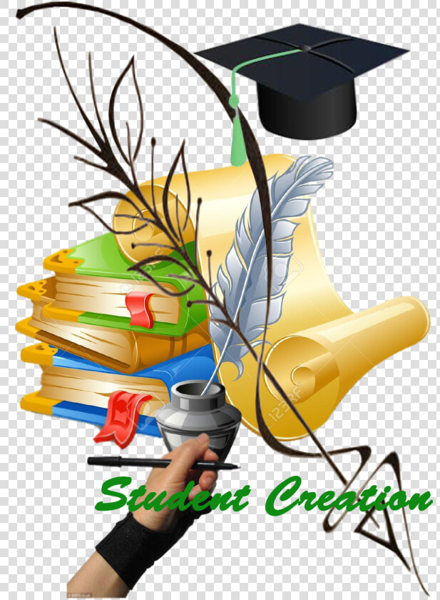 Feather Pen And Ink   Pen With Inkpot And Books  HD Png DownloadTransparent PNG