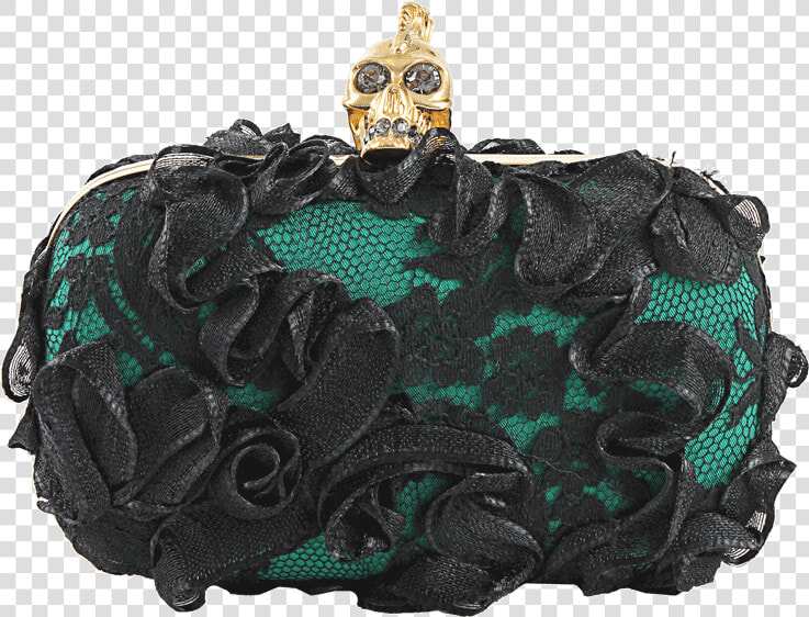 Alexander Mcqueen Green black Lace And Ribbon Skull   Handbag  HD Png DownloadTransparent PNG