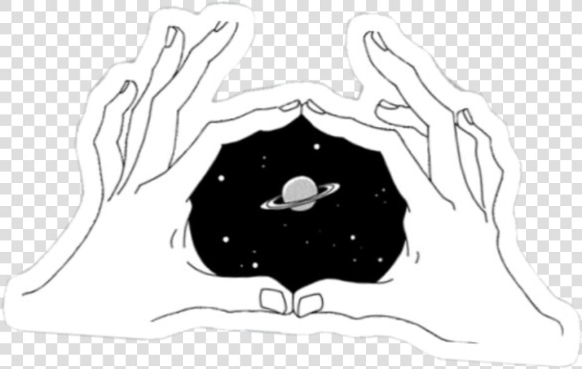  hands  space  planet  galaxy  universe  hand  aesthetic   Black And White Drawing  HD Png DownloadTransparent PNG