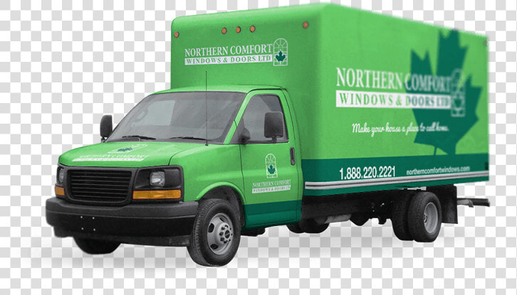 A Green Truck With Northern Comfort Windows And Doors   Commercial Vehicle  HD Png DownloadTransparent PNG