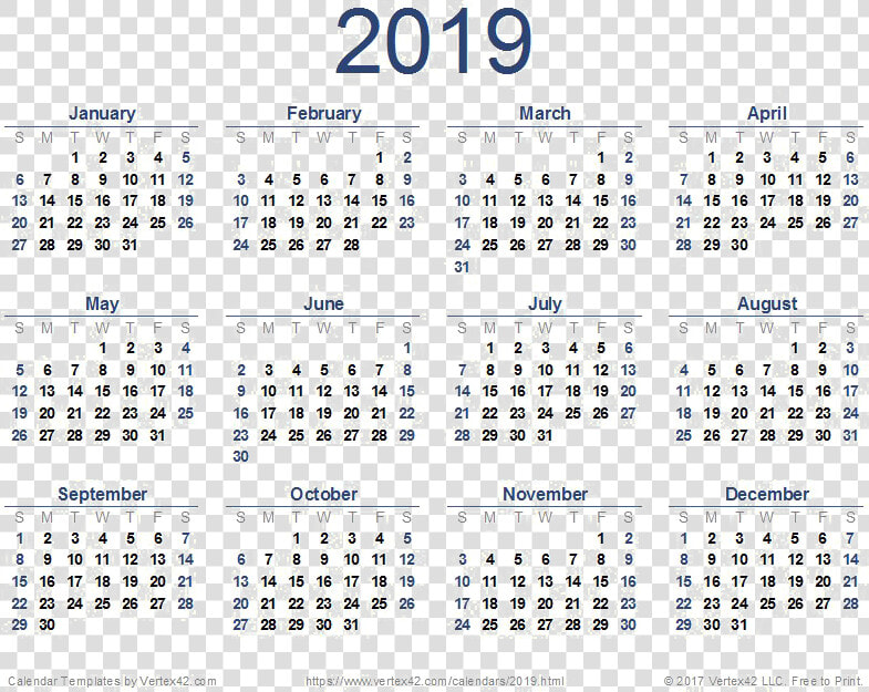 2019 Calendar Png Image   Full Year Calendar 2019  Transparent PngTransparent PNG