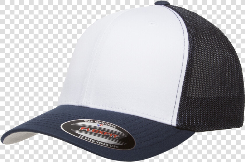 6511w Blank Flexfit Hat Mesh Cotton Twill Trucker Cap   Flexfit Trucker Hat Navy White  HD Png DownloadTransparent PNG