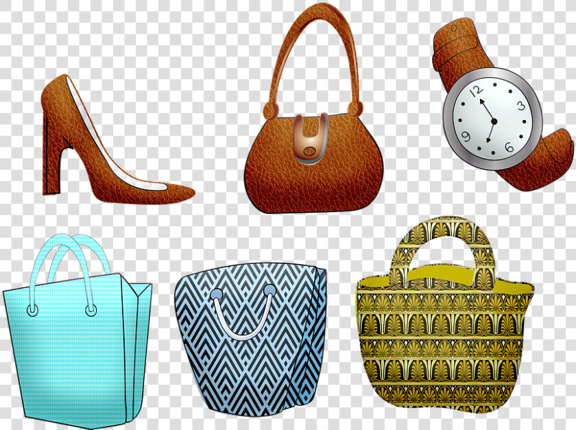 Shopping Bags  Purse  High Heeled Shoes  Watch  Leather   Shopping Bag  HD Png DownloadTransparent PNG