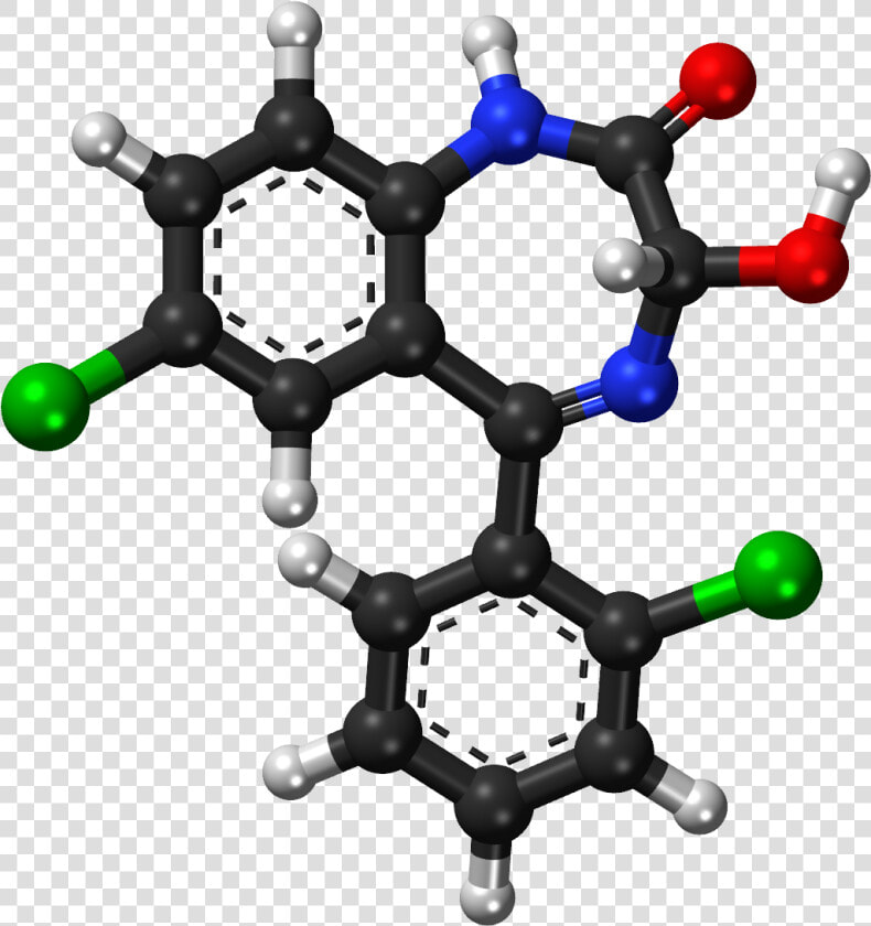 Lorazepam Ball And Stick Model   Clonazepam Molecule Ball And Stick  HD Png DownloadTransparent PNG