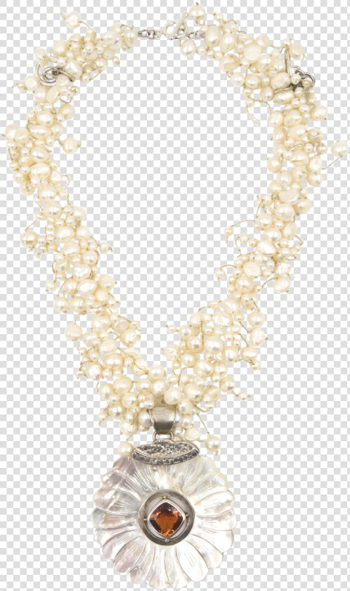 Citrine  Pearl   amp  Mother Of Pearl Flower Sterling Necklace   Necklace  HD Png DownloadTransparent PNG