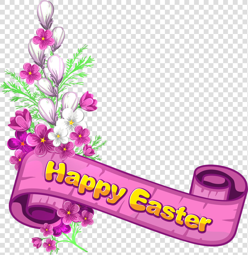 Pink Happy Easter Banner And Flowers   Religious Happy Easter Banner  HD Png DownloadTransparent PNG