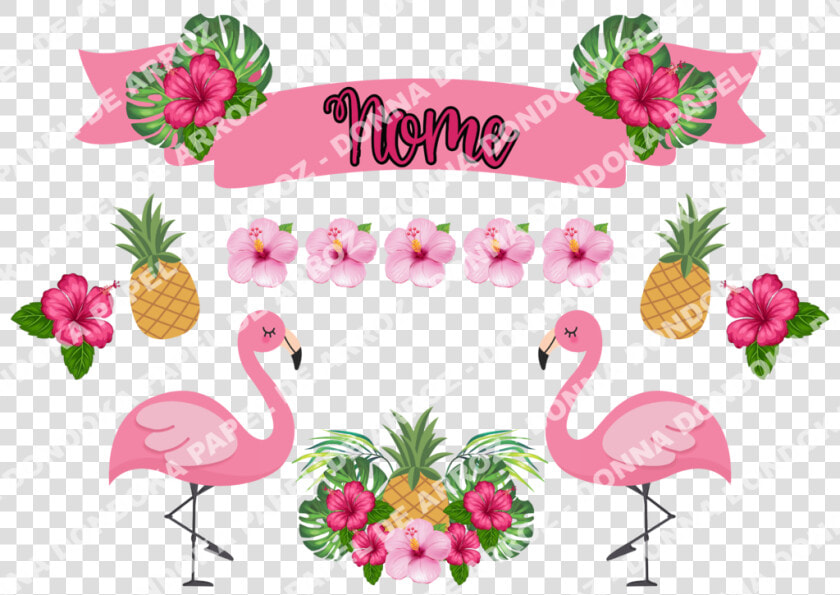 Topo De Bolo Flamingo Com Flores   Topo De Bolo Flamingo  HD Png DownloadTransparent PNG