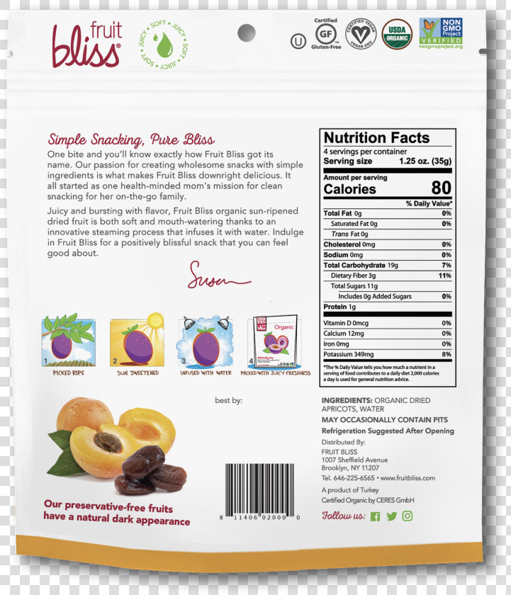 Fruit Bliss Turkish Apricots Organic Snacks   Fruit Bliss Best Before  HD Png DownloadTransparent PNG